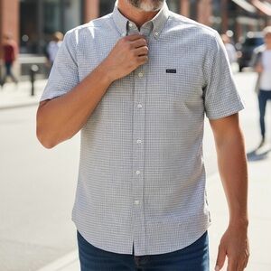 FACONNABLE Blue Checkered Short Sleeve Shirt